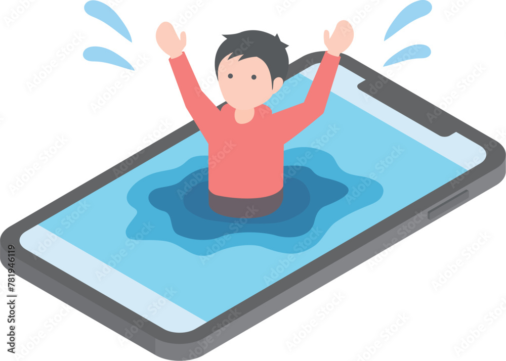 Obraz premium スマホ依存症でもがいている男性のイメージ