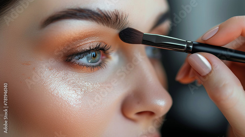 Detailed view of eyeshadow application on a woman's eyelid.