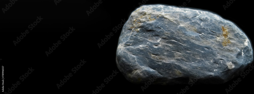 Ilsemannite is rare precious natural stone on black background. AI generated. Header banner mockup with space. Ilsemannite is rare precious natural stone on black background. AI generated. Header banner mockup with space.