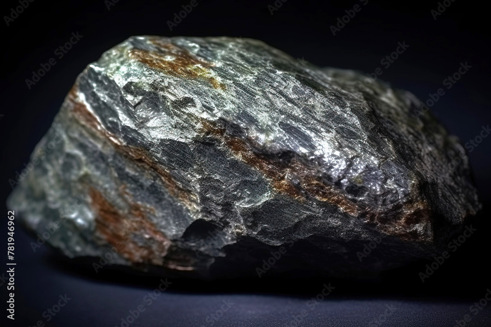 Normandite is a rare precious natural stone on a black background. AI generated. Header banner mockup with space.