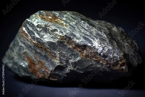 Normandite is a rare precious natural stone on a black background. AI generated. Header banner mockup with space. photo