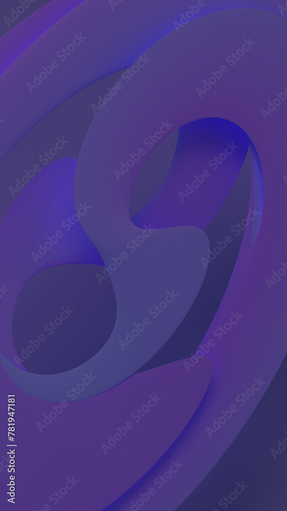 Obraz premium Futuristic ultraviolet vertical background with curves geometry 8K 9:16. Abstract 3D shapes with blue purple gradient and glow. Papercut effect layered wallpaper for social media, mobile phone, banner