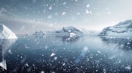 Enchanting Winter Wonderland with Snowflakes and Icebergs