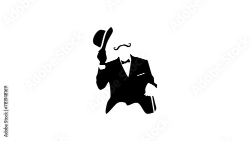 gentleman with mustache, black isolated silhouette