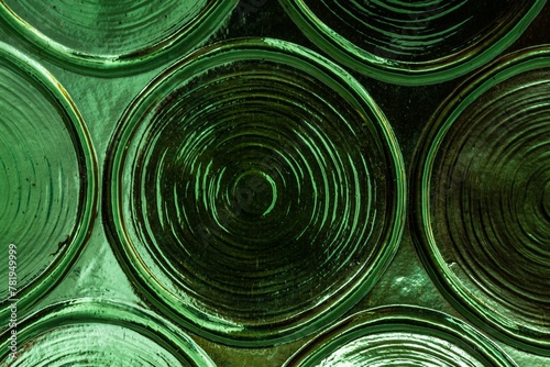 Closeup of a green glass stain window