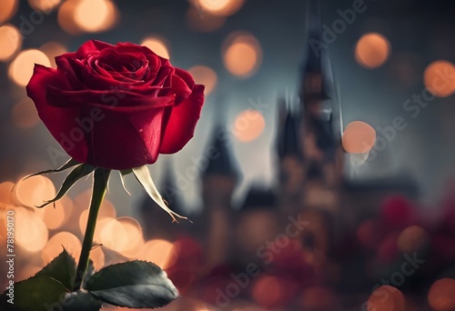 AI generated illustration of a rose against bokeh lights