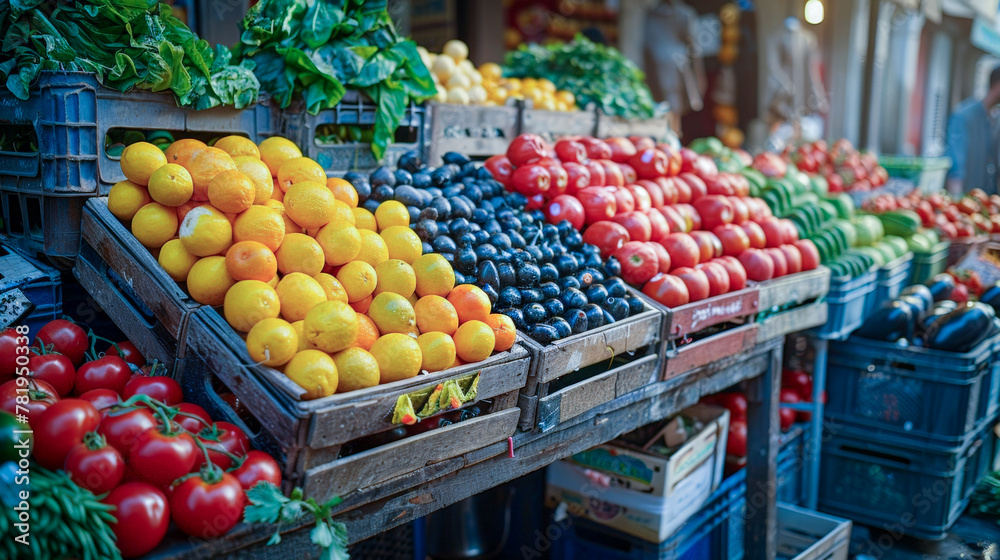 Healthy eating: Fresh vegetables and fruit at the market stall