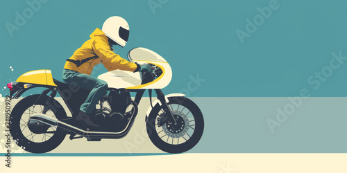 motorcyclist racer on a sports bike in dynamic motion against an abstract background in grunge style. Concept: speed and competition, bikers and adrenaline