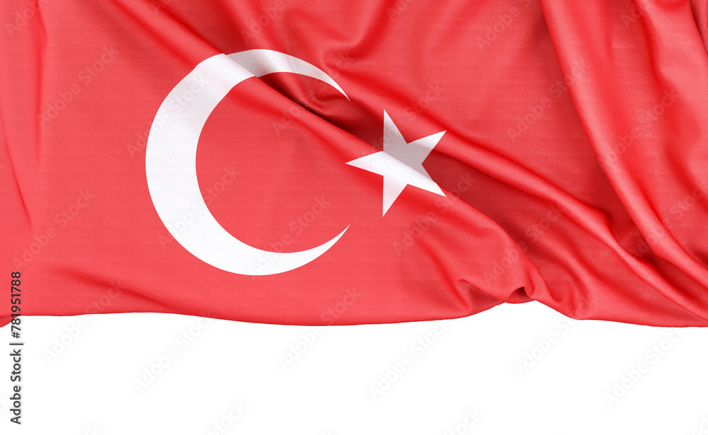 Flag of Turkey isolated on white background with copy space below. 3D rendering