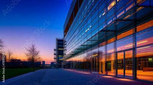 AI generated illustration of an urban building exterior at dusk photo