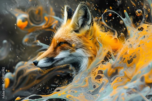 a fox is covered in smoke with bubbles in it's mouth © Wirestock