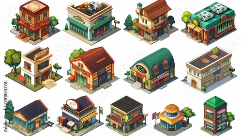 Isometric building set for design. There are additional comparable illustrations available.   combined to create a city. 
