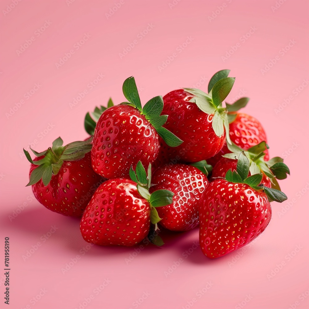 AI generated illustration of fresh strawberries on pink backdrop in close-up view AI generated illustration of fresh strawberries on pink backdrop in close-up view