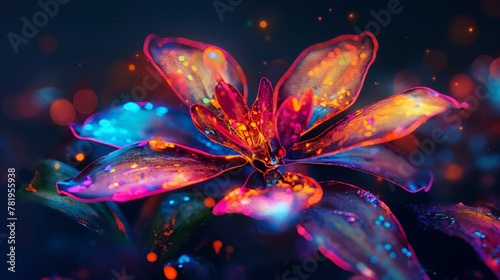 Captivating flower bursts with neon colors and fluorescent glow  AI-generated.