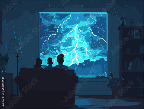Family Bonding Under the Distant Storm's Electric Hues: A Captivating Animated Spectacle