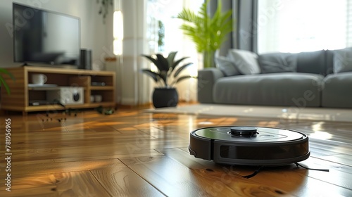 Vacuum cleaner robot for laminate floors in the living room photo