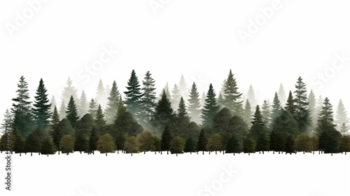 the image is of many firs in snow with green leaves photo
