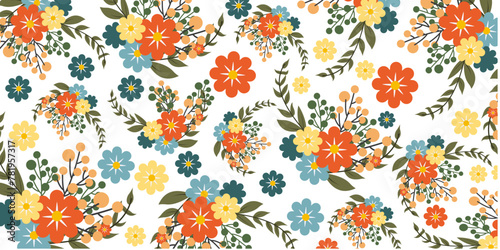 Garden flower, plants ,botanical ,seamless pattern vector design for fashion,fabric,wallpaper and all prints on green mint background color. Cute pattern in small flower. Small colorful flowers. photo