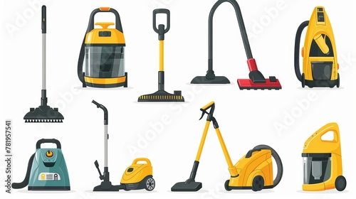 Vector illustration of a set of realistic vacuum cleaners of different kinds isolated on a white background