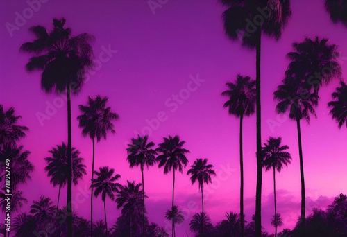 palm trees silhouetted against a pink sky at sunset in the evening