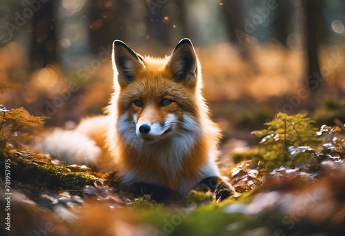 a fox in the forest looking at the camera