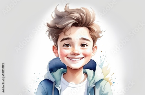 Cute watercolor boy illustration. Watercolor boy child art. Realistic drawing