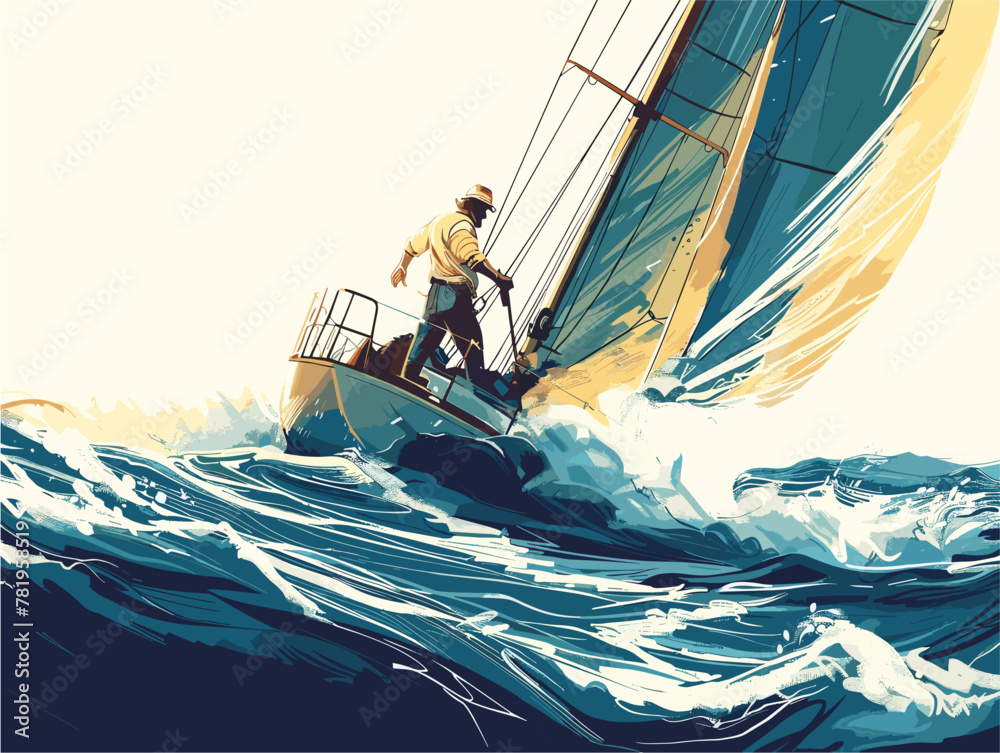 Naklejka premium Battling the Tempest: A Sailor's Courage Amidst Stormy Seas