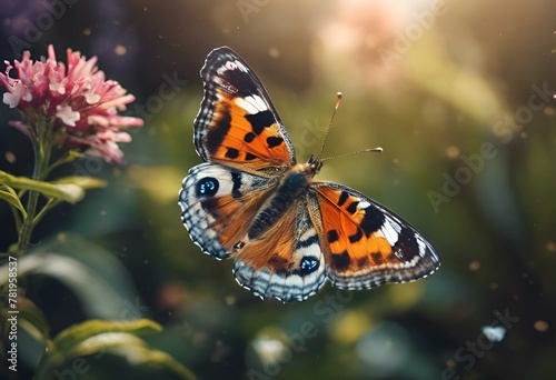 AI generated illustration of a butterfly perches on blooming flowers © Wirestock