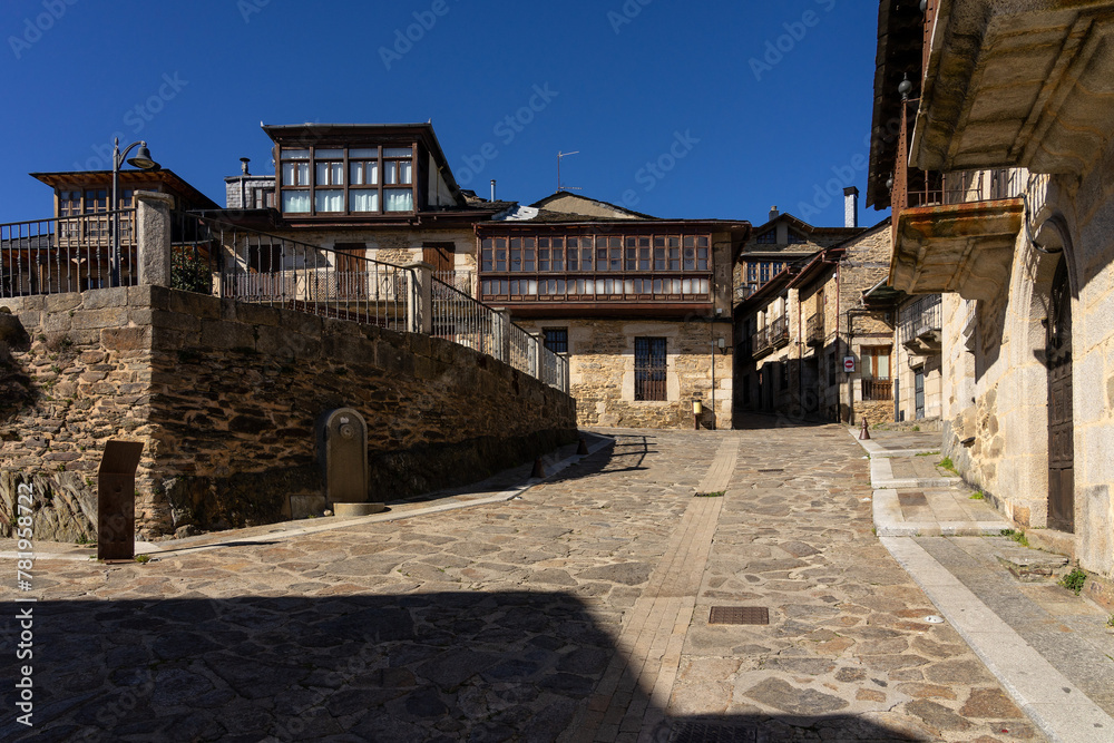 Traditional streets in the old town of the medieval village of Puebla de Sanabria, Zamora, Castilla y Leon, Spain.