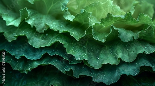 Macro of cabbage leaves, highlighting their ruffled texture. AI generate illustration © PandaStockArt