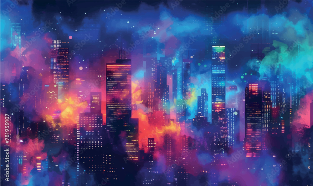 watercolor neon background night lights of the city