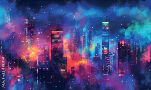 watercolor neon background night lights of the city
