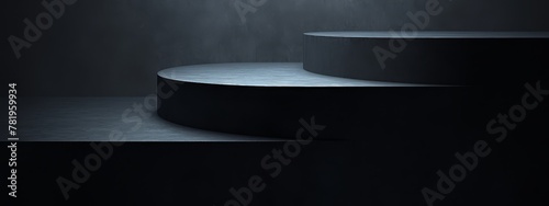 Black podium scene with a dark background for product display presentation or showcase design
