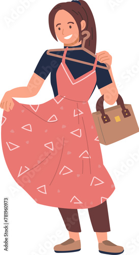 Woman Trying On A Pink Dress