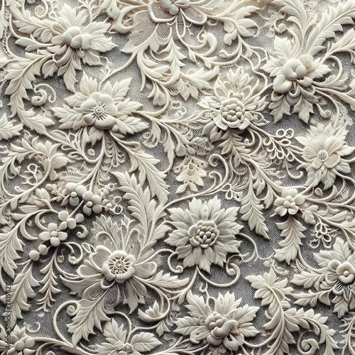 white flowers carved in carved plaster are shown on the surface of a wall