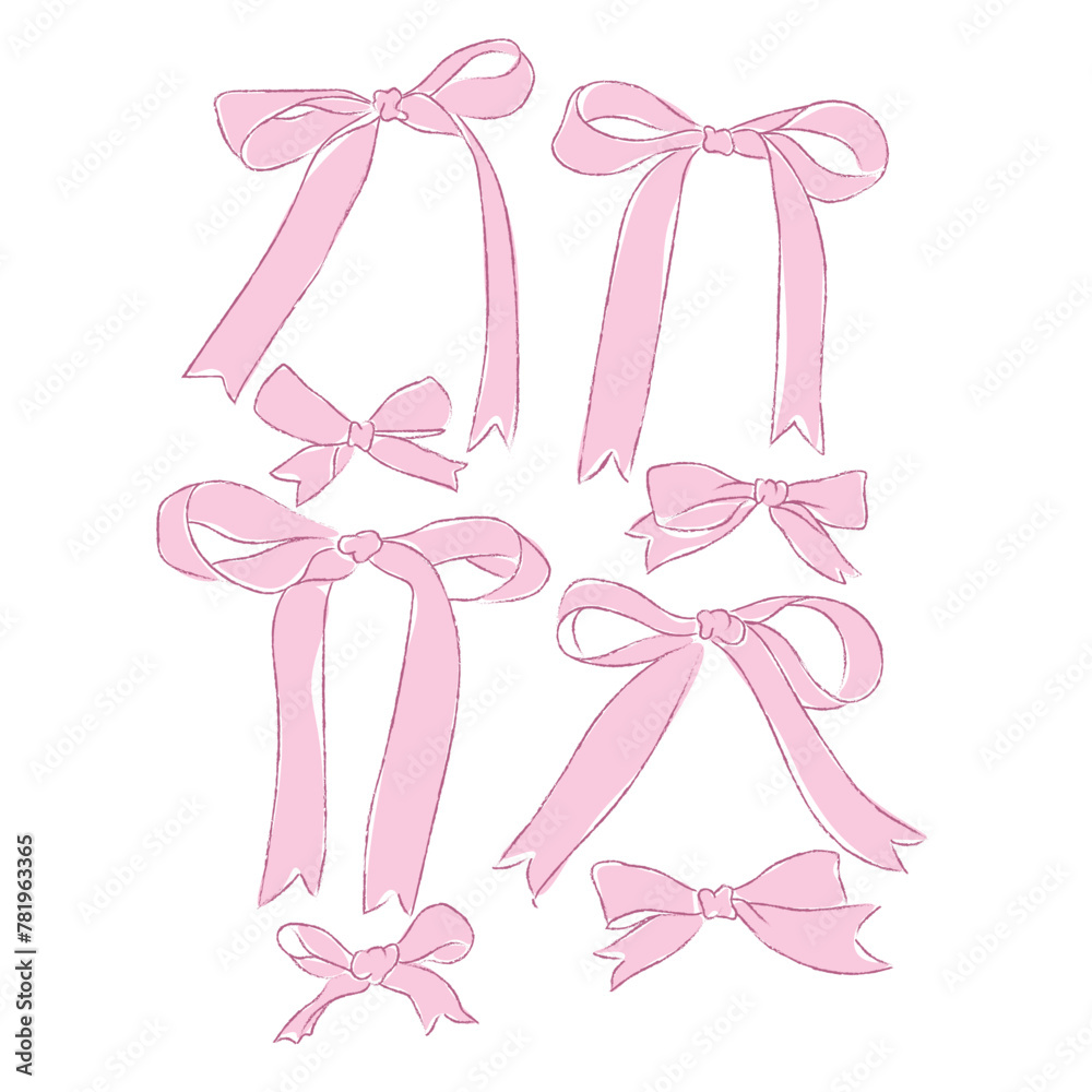 Cute coquette ribbon bow vectoe, soft girl bow clip art vector. Hand drawn pink ribbon bow line art Cute coquette ribbon bow vectoe, soft girl bow clip art vector. Hand drawn pink ribbon bow line art