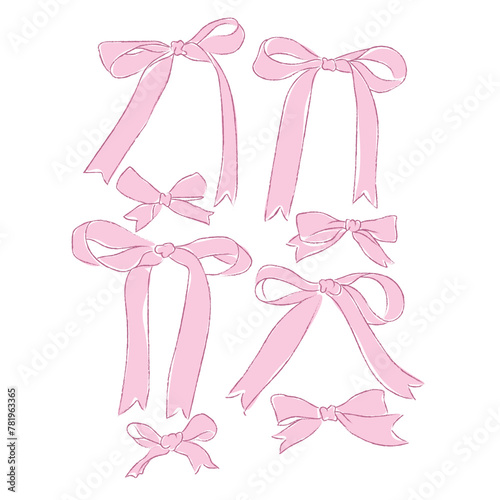 Cute coquette ribbon bow vectoe, soft girl bow clip art vector. Hand drawn pink ribbon bow line art