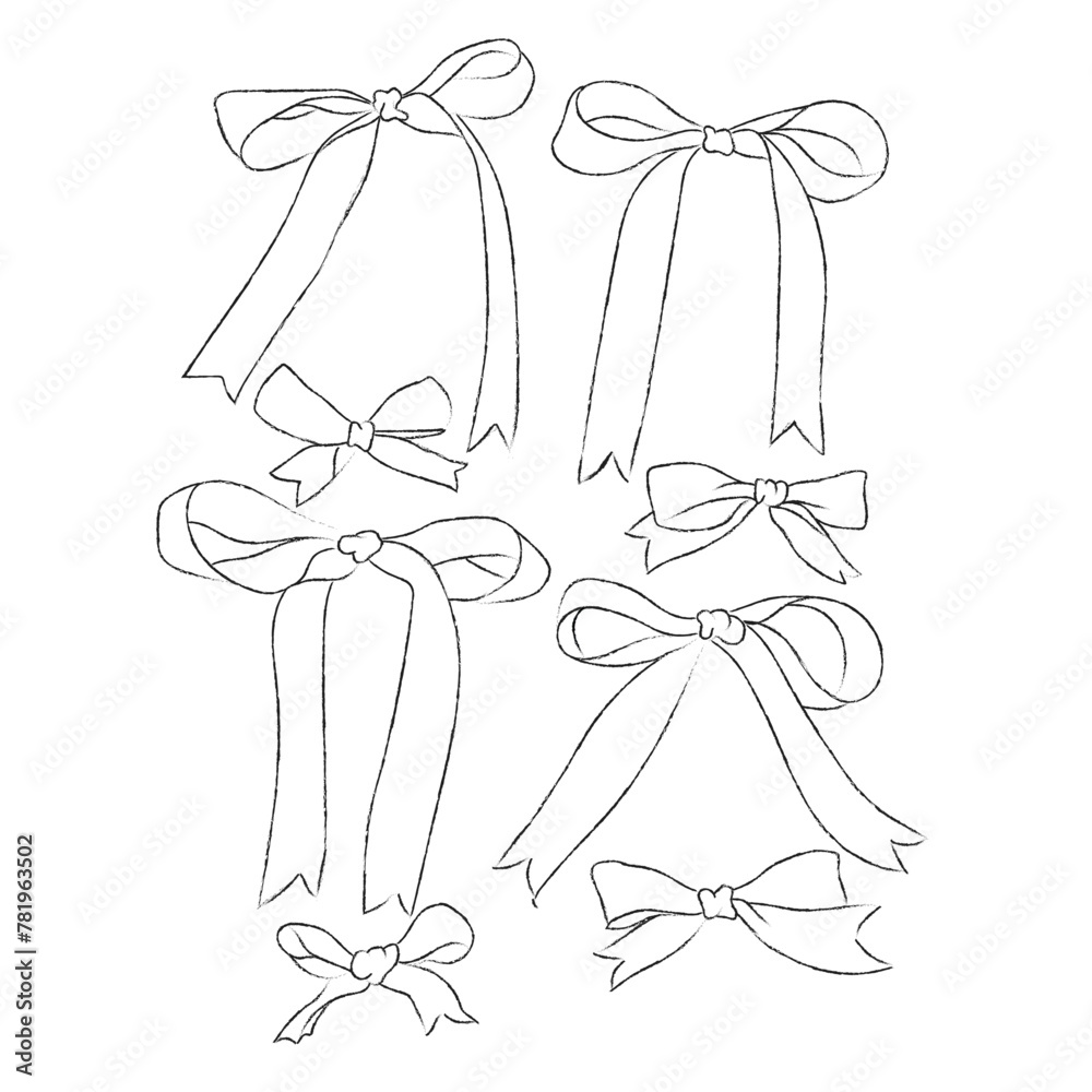 Hand drawn coquette ribbon bow vector Hand drawn coquette ribbon bow vector