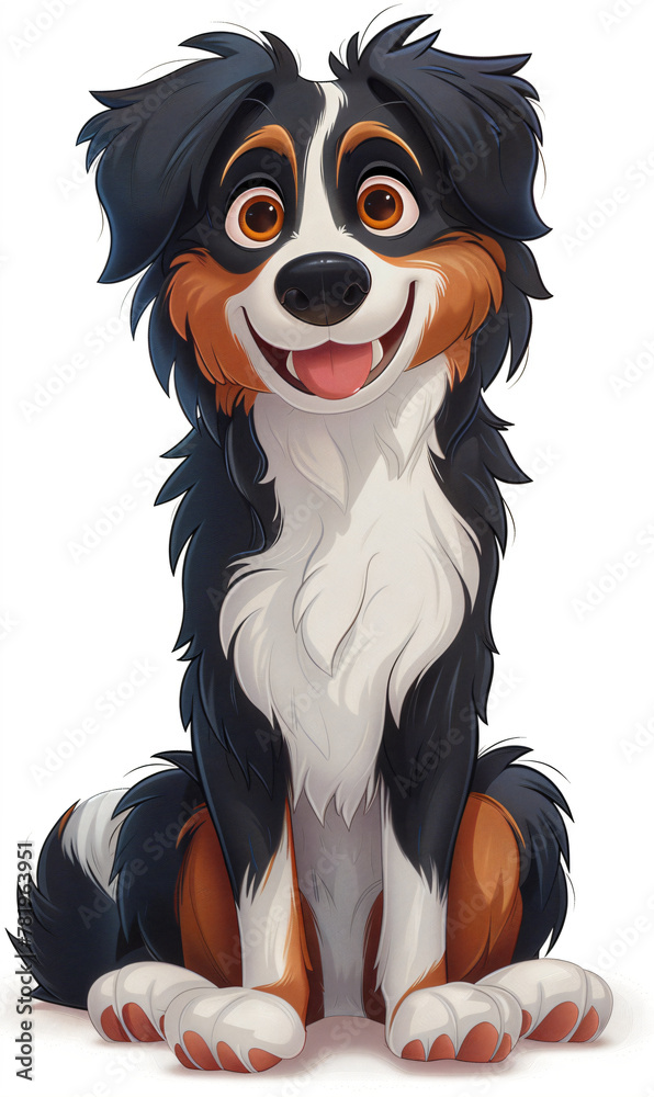 Adorable cartoon dog sitting. Digital painting portrait series. Cute pet characters concept. Design for children's book, animated series, pet care poster.
