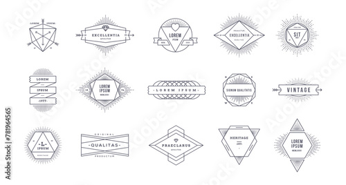 Set of outline retro emblems, signs and logo with sunburst rays. Vector illustration.