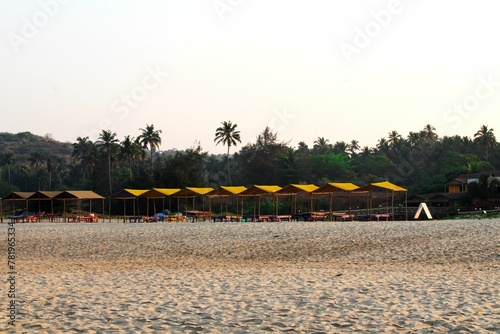 Wallpaper Mural Beach with beds chairs and palm trees in Goa, India Torontodigital.ca