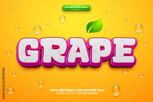 Fresh Purple Grape with water drop 3d logo template editable text effect style