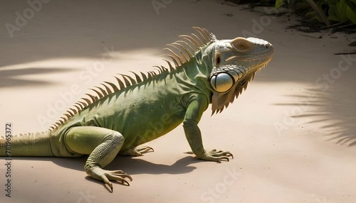 An Iguana Merging With Sunlight Patches