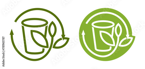 Compostable plastic cup - badge in bold line