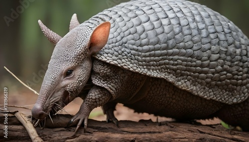 An Armadillo With Its Claws Gripping A Root As It