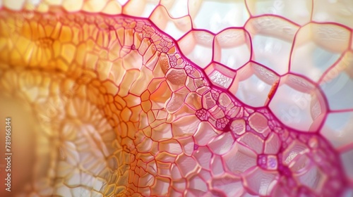 A cross-section of a plant stem with visible xylem, phloem, and vascular tissues. photo