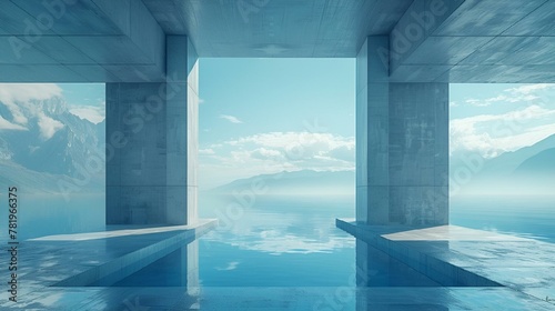 a person in an empty pool by some rocks and water