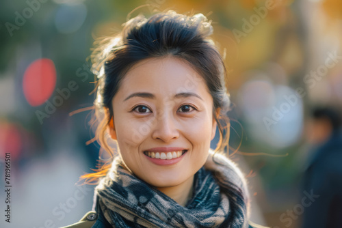 Portrait of a beautiful Asian smiling woman in the park
