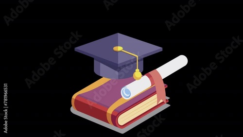 Higher education diploma, graduation cap and book. Splash design element