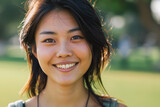 Portrait of a beautiful Asian smiling woman in the park